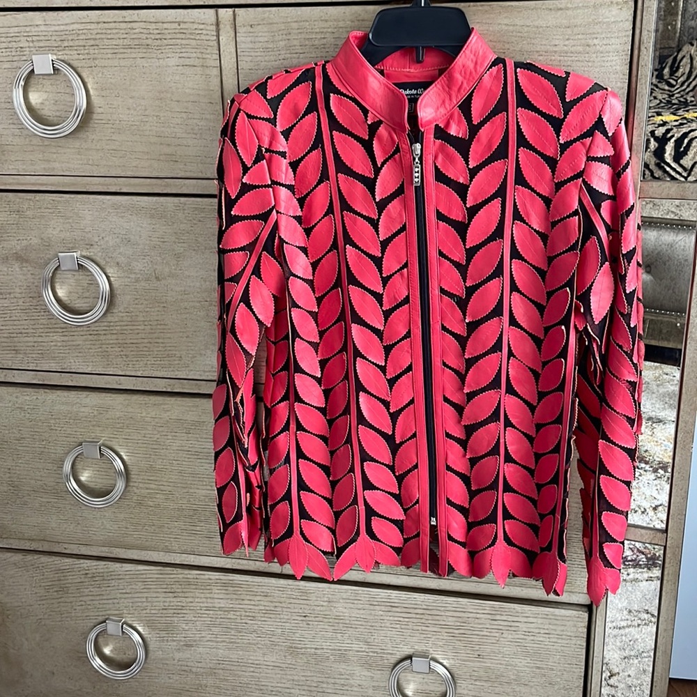 Leather mesh leaves jacket, size S